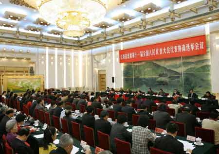 The meeting to elect deputies of Taiwan Province to the 11th National People's Congress (NPC) of China is held at the Great Hall of the People in Beijing, capital of China, Jan. 12, 2008. The meeting elected 13 deputies of Taiwan Province to the 11th NPC via secret ballot on Saturday.