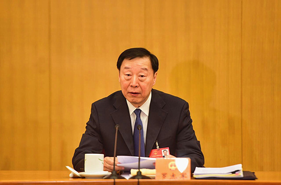 3日下午，江苏省委书记罗志军在十二届全国人大四次会议首次全体会议上发言。记者王继亮摄