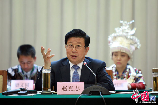 3月6日下午，贵州代表团组开放活动，贵州省委书记赵克志发言。中国网 董德摄影