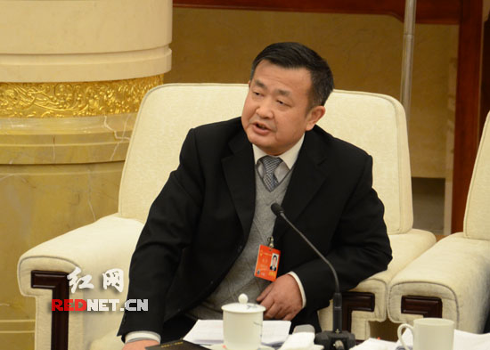 代表团副团长谢勇回答记者提问。