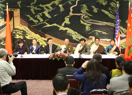 The Tibetan delegation of the National People's Congress, China's top legislature, holds a press conference in Washington, the United States, on March 17, 2009. 