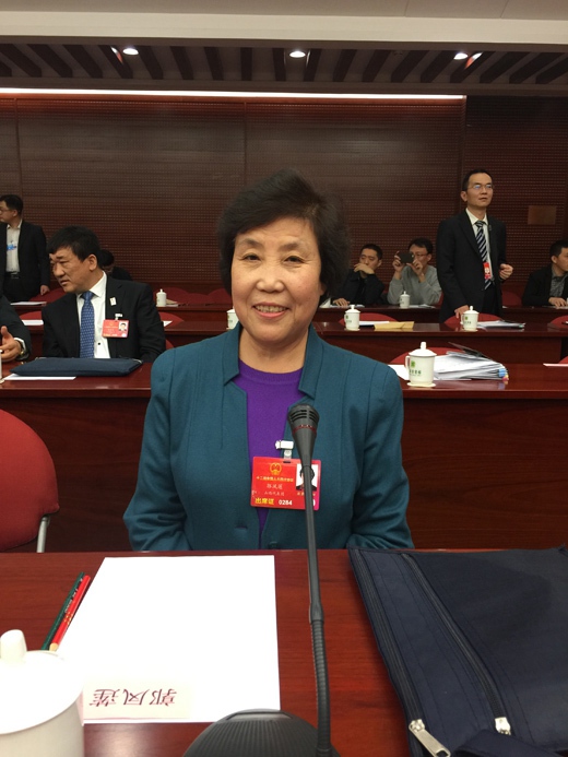 全国人大代表，山西省昔阳县大寨村党总支书记郭凤莲参加十二届全国人大四次会议。（人民网记者史江民摄）